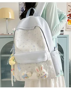 Niedlicher japanischer Ita-Rucksack für Mädchen, durchsichtige Vordertasche, blau, Kawaii.