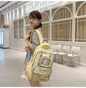 Cute aesthetic yellow transparent itabag backpack for teen girls with bows, large capacity.