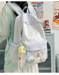 Niedlicher japanischer Ita-Rucksack für Studenten, hellblaue Sternenmuster-Klarsichttasche.