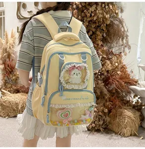 Cute dopaminergic transparent ita backpack for school girls with large capacity puppy decor.