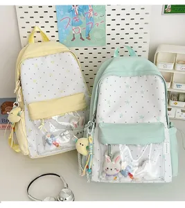 Süßer japanischer Ita-Rucksack für Studenten, transparente Fronttasche und Hase.