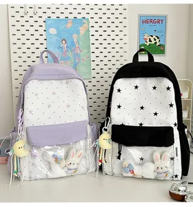 Japanischer Ita-Rucksack mit transparenter Vordertasche, süßem Sternmuster und Plüschtieren.