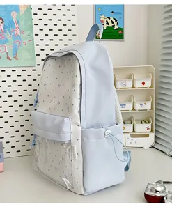Hellblaue Sternenmuster Itbag Rucksack Detail, transparente Vordertasche fuer Puppen Design.