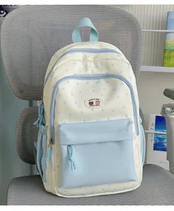 Cute star pattern color-block backpack for schoolgirls, stylish and fresh casual daypack.