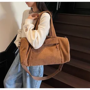 Borsa a tracolla casual in velluto a coste, grande borsa da viaggio e borsa yoga per donna.