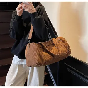 Borsa a tracolla in velluto a coste marrone grande capacità viaggio yoga borsa casual donna