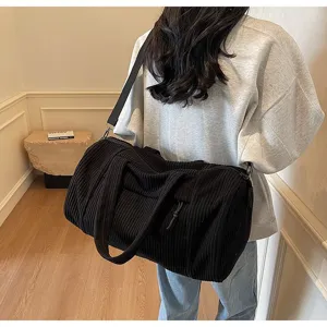 Borsa a tracolla casual in velluto a coste nero capiente per viaggi e uso quotidiano