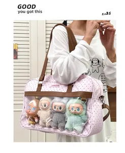 Borsa a tracolla ita a pois rosa grande capacità borsa tote frontale trasparente con peluche
