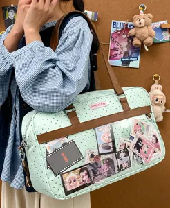 Carina borsa ita a pois grande capacità a tracolla con finestra trasparente e anime