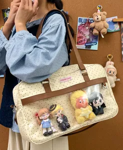 Carina borsa a tracolla a pois grande capacità tela finestra trasparente borsa scolastica