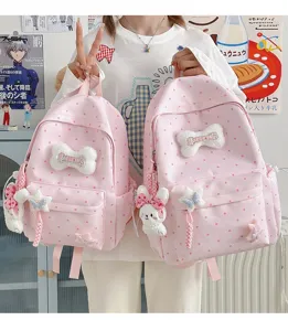 Joli sac à dos rose à pois style ins japonais pour femmes, cartable d'étudiante mignon.