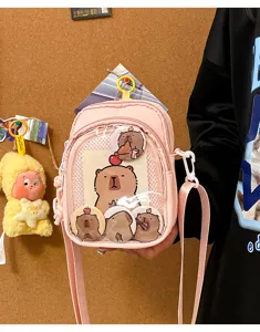Japanese style pink clear ita bag cute capybara shoulder bag for daily commute and cosplay.