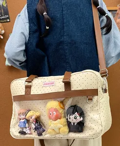 Graziosa borsa ita a pois con finestra trasparente borsa a tracolla grande capacità.