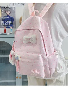 Sac à dos à pois rose cartable mignon et décontracté pour femme et fille au quotidien