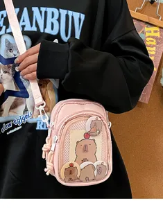 Kawaii pink transparent ita bag crossbody anime capybara badge bag for daily commute school