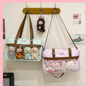 Borsa a tracolla ita a pois con finestra trasparente e dettagli di peluche di grande capacità.