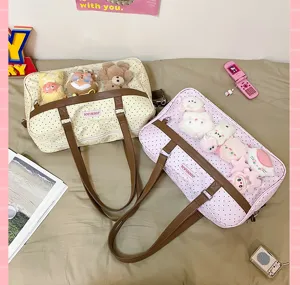 Graziosa borsa a tracolla a pois ita bag con finestra trasparente e display di peluche.