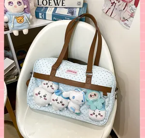 Borsa ita a pois carina con finestra trasparente, grande borsa a tracolla e da lavoro.