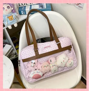 Borsa shopper ita a pois carina con finestra trasparente per bambole per studenti e ragazze