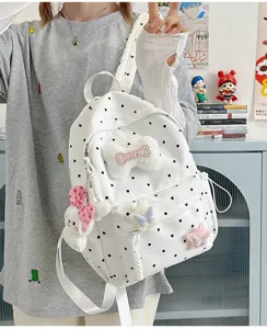 Sac à dos à pois mignon style ins japonais pour femmes et étudiantes, sac de jour décontracté