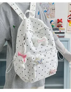Sac à dos à pois mignon style ins japonais pour femmes et étudiantes cartable blanc décontracté