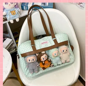 Borsa a tracolla a pois con tasca trasparente per bambole e accessori kawaii