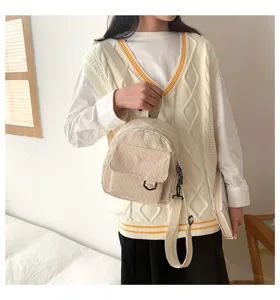 Kleiner japanischer Cord-Rucksack lässige Umhängetasche für Damen leichter Freizeittagesrucksack.