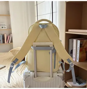Yellow schoolbag backpack for teen girls, stylish daily double shoulder daypack view.