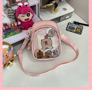 Japanese pink clear window ita bag crossbody shoulder bag for anime badges and daily commute