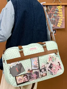Borsa a tracolla a pois carina grande capacità borsa da studente borsa ventiquattrore.
