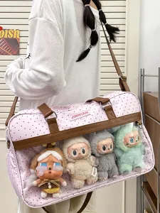 Borsa ita rosa a pois con finestra trasparente borsa a tracolla per esposizione di bambole