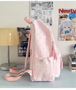 Sac à dos rose à pois style ins japonais mignon sac d'école pour étudiante sac décontracté