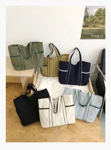 Nylon tote bag detail showing large capacity, multiple pockets and durable fabric for daily commute.