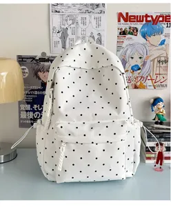 Sac à dos en toile à pois blancs mignon style japonais pour étudiants école loisir
