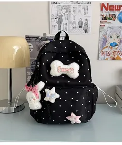 Sac à dos à pois de style japonais mignon, sac d'école décontracté adorable pour filles, beau design.