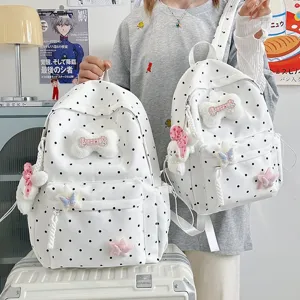 Sac à Dos Décontracté en Nylon à Pois Mignon Sac d'École Léger Sac de Jour Quotidien pour Femmes Étudiants Voyage
