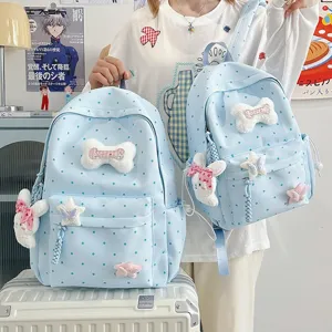 Sac à dos à pois mignon de style japonais pour femmes et filles, cartable d'étudiant minimaliste.