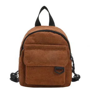 Kompakter brauner Kord-Rucksack, süßer Mini-Freizeittagesrucksack für Damen, Reisen, Alltag.