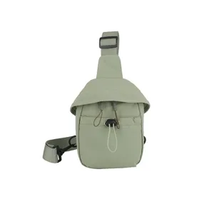 Lightweight sage green crossbody chest bag with adjustable strap and secure drawstring closure.