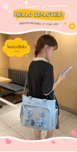 Grande borsa ita stile dolce e cool tote a tracolla in tela per fan di anime.