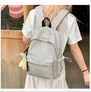 Zaino a quadri stile coreano grande capacita borsa scuola per tempo libero viaggio