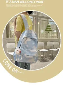 Zaino da studente con stampa nuvola e ciondolo peluche, zainetto casual da viaggio.