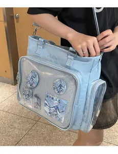 Borsa ita blu grande capacità tela tote tracolla borsa espositore per anime moda