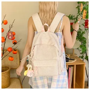 Zaino a quadri in stile coreano per scuola e tempo libero, grande capacità e design chic.