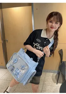 Grande borsa ita trasparente multifunzione tracolla zaino per fan di anime e spillette