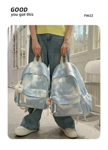 Zaino tie-dye nuvola blu per studenti, grande capacità borsa da scuola da viaggio casual