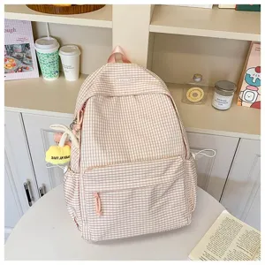 Zaino scolastico a quadri rosa coreano, grande capacità casual per ragazze in viaggio.
