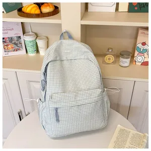 Zaino a quadri azzurro stile coreano per la scuola, i viaggi e la grande capacità