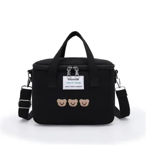 Segeltuch Isolierte Wickeltasche Nettes Bär Stickerei Tote Handtasche Schulter Umhängetasche Muttertasche Für Frauen Mutter