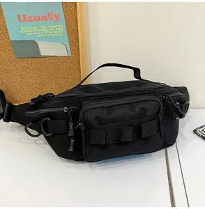 Black tactical waist bag multi-functional outdoor crossbody chest bag detail view style